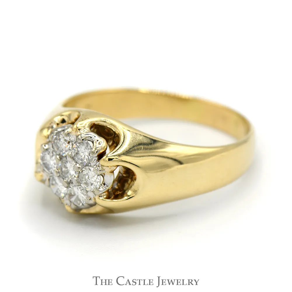 1/2cttw Round Diamond Cluster Ring with Claw Style Mounting in 10k Yellow Gold