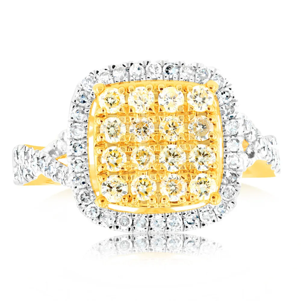 14ct 1 Carat Diamond Ring Cushion Shape with 84 Brilliant Cut Diamond