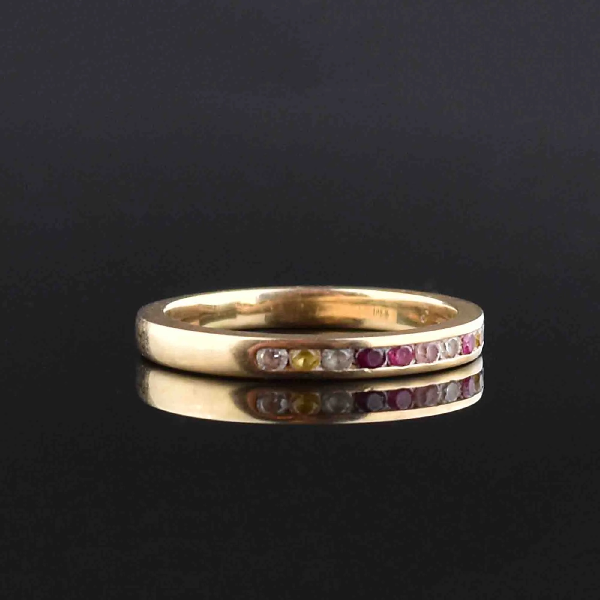 14K Gold Multi Gemstone Half Eternity Band Ring