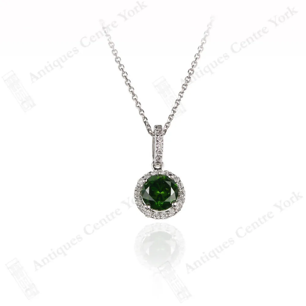 18ct White Gold Green Diamond Cluster Pendant