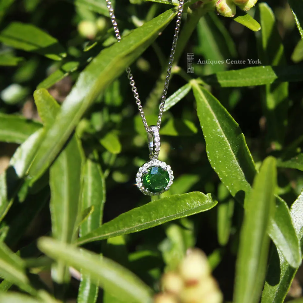 18ct White Gold Green Diamond Cluster Pendant