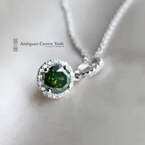 18ct White Gold Green Diamond Cluster Pendant