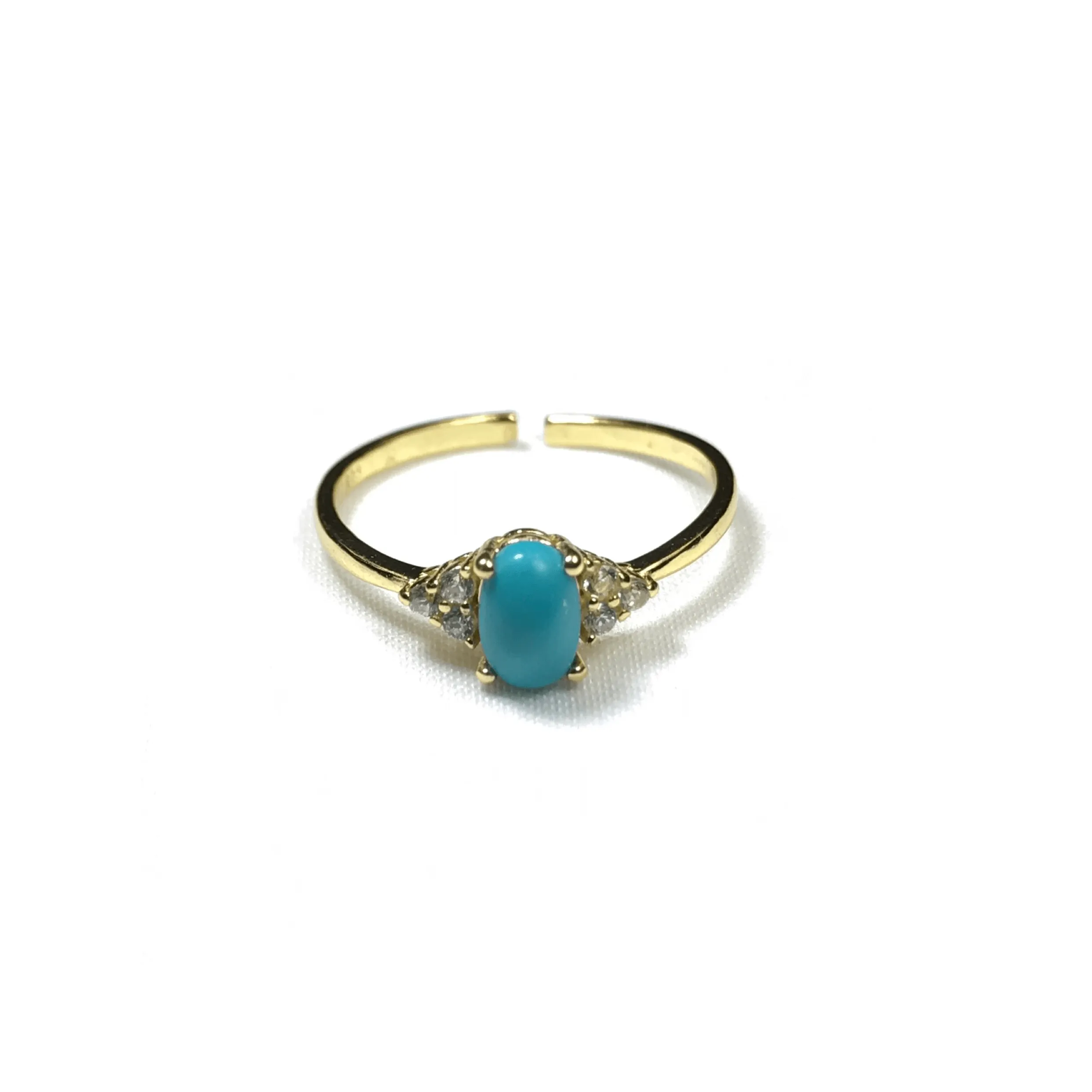 Adjustable Ring with Turquoise Center Stone With CZ Stones