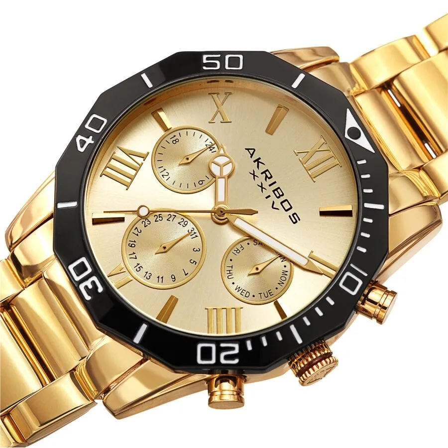 Akribos Xxiv Gold Tone Dial Dodecagon Men's Watch AK1054YG