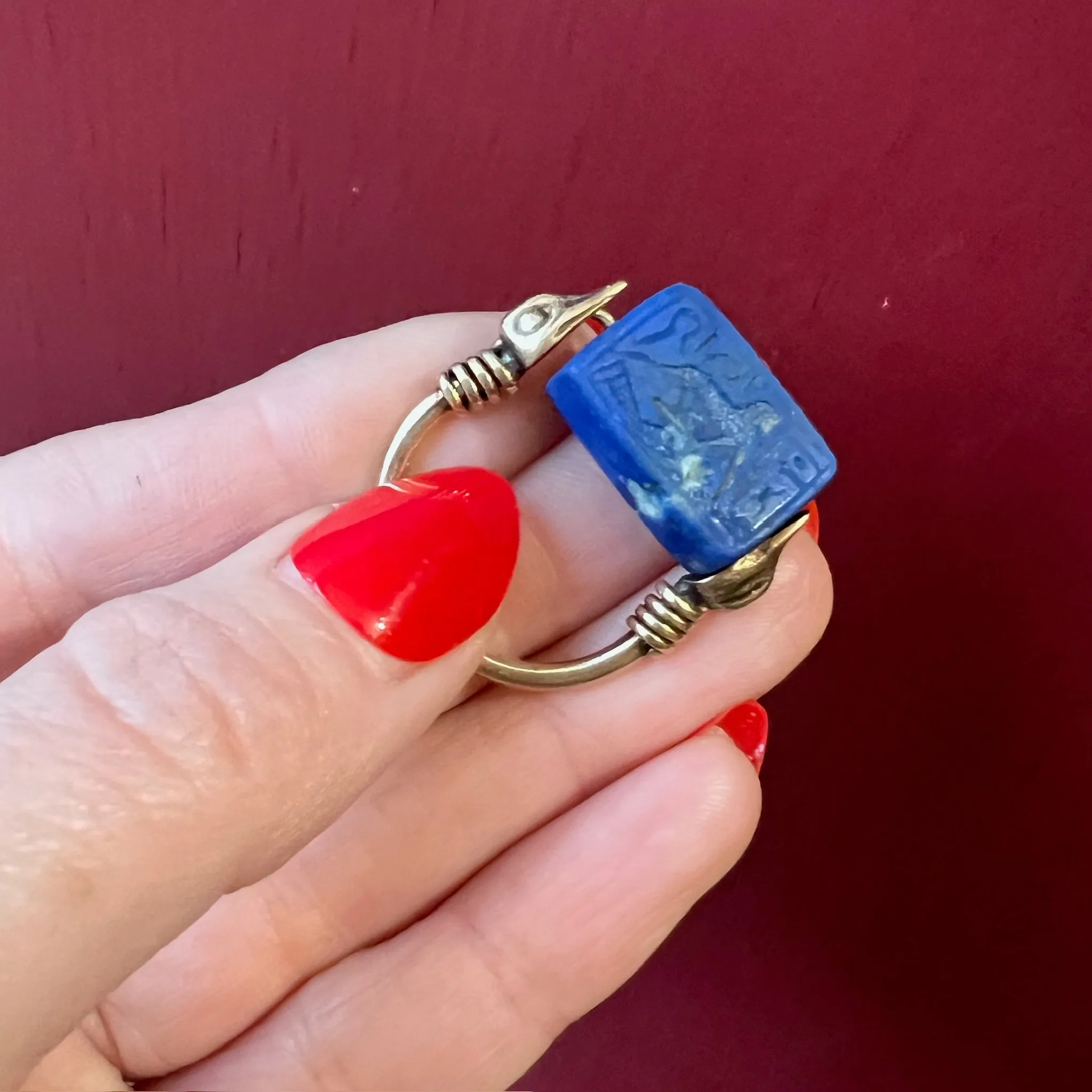 Ancient Egyptian Lapis Duck Heads Ring