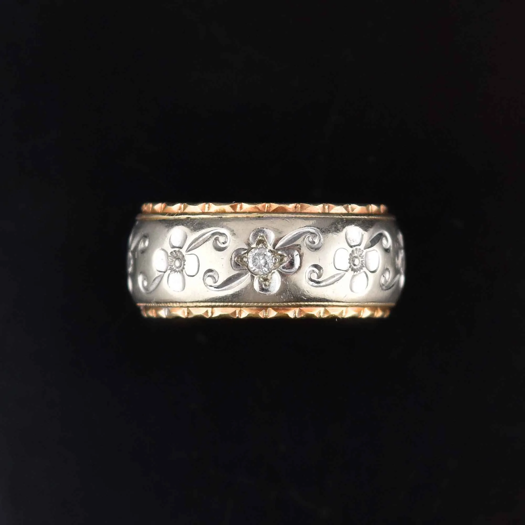 Antique 14K Gold Wide Diamond Eternity Band Ring