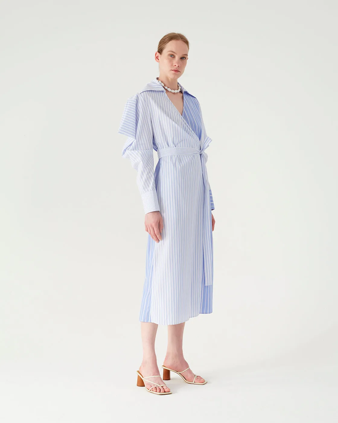 Arlo Dress Cotton Pinstripe Blue