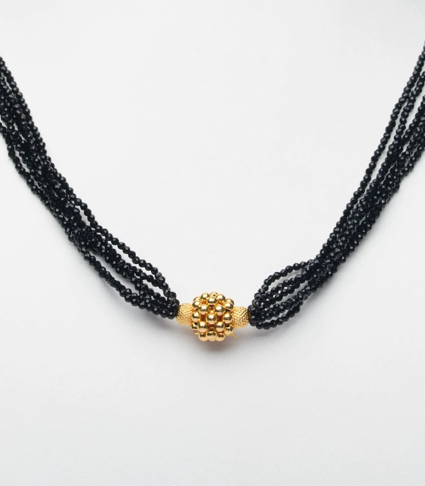 Black Beads Radiant Gold Pendant Necklace