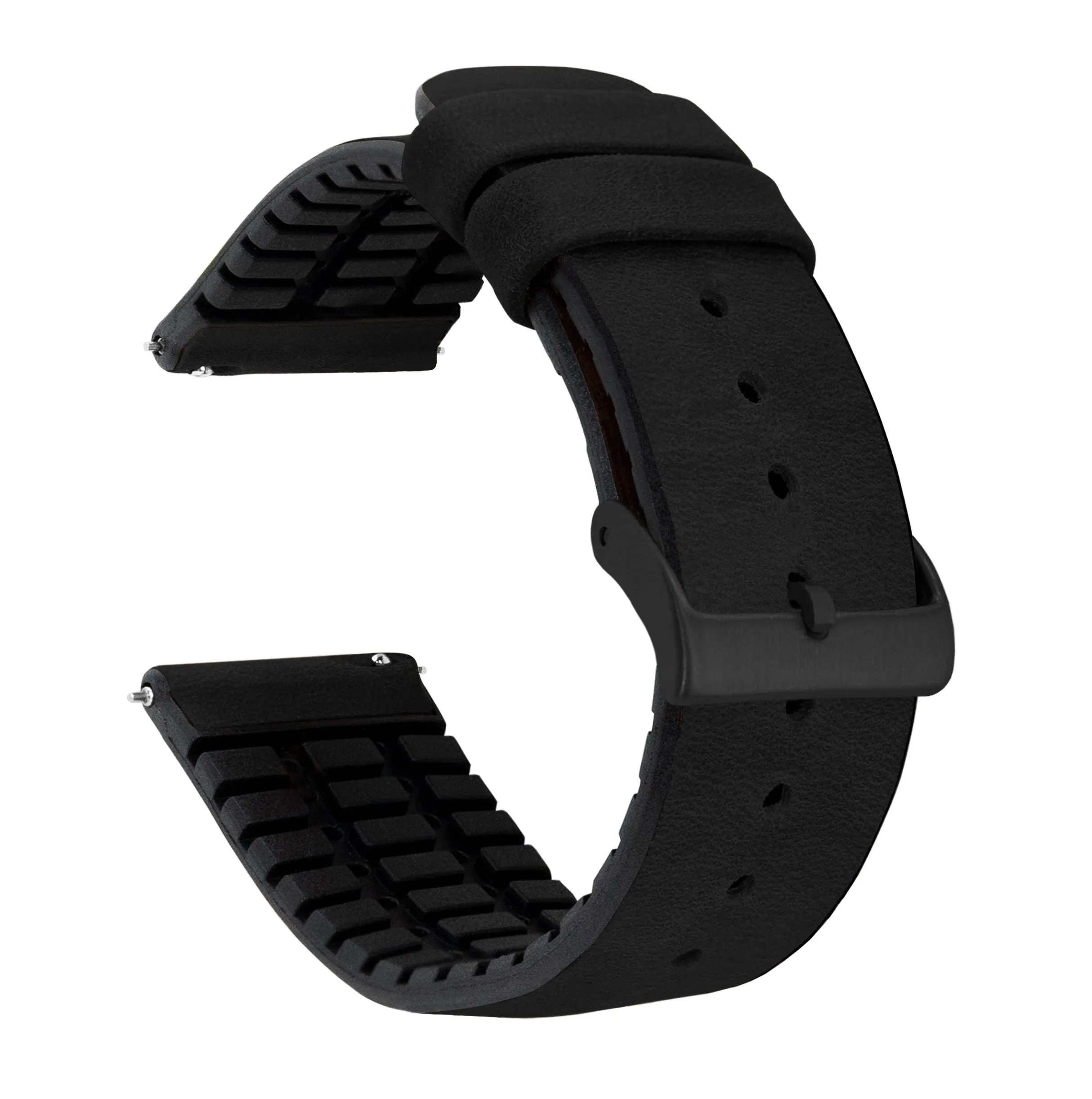 Black Leather And Rubber Hybrid Watch Band (18mm, 19mm, 20mm, 21mm, 22mm, 23mm SALE)