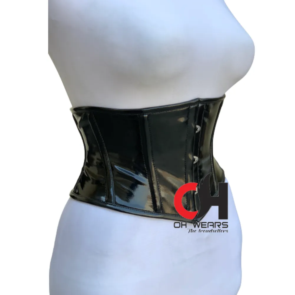 Black PVC Underbust Corset Steel Boned Waist Cincher Fashion Corset