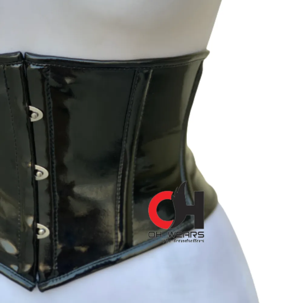 Black PVC Underbust Corset Steel Boned Waist Cincher Fashion Corset