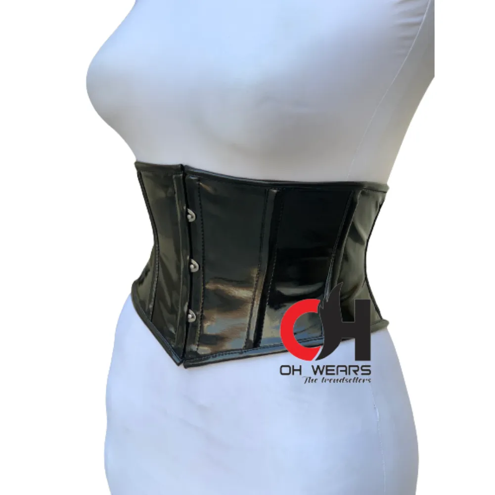 Black PVC Underbust Corset Steel Boned Waist Cincher Fashion Corset