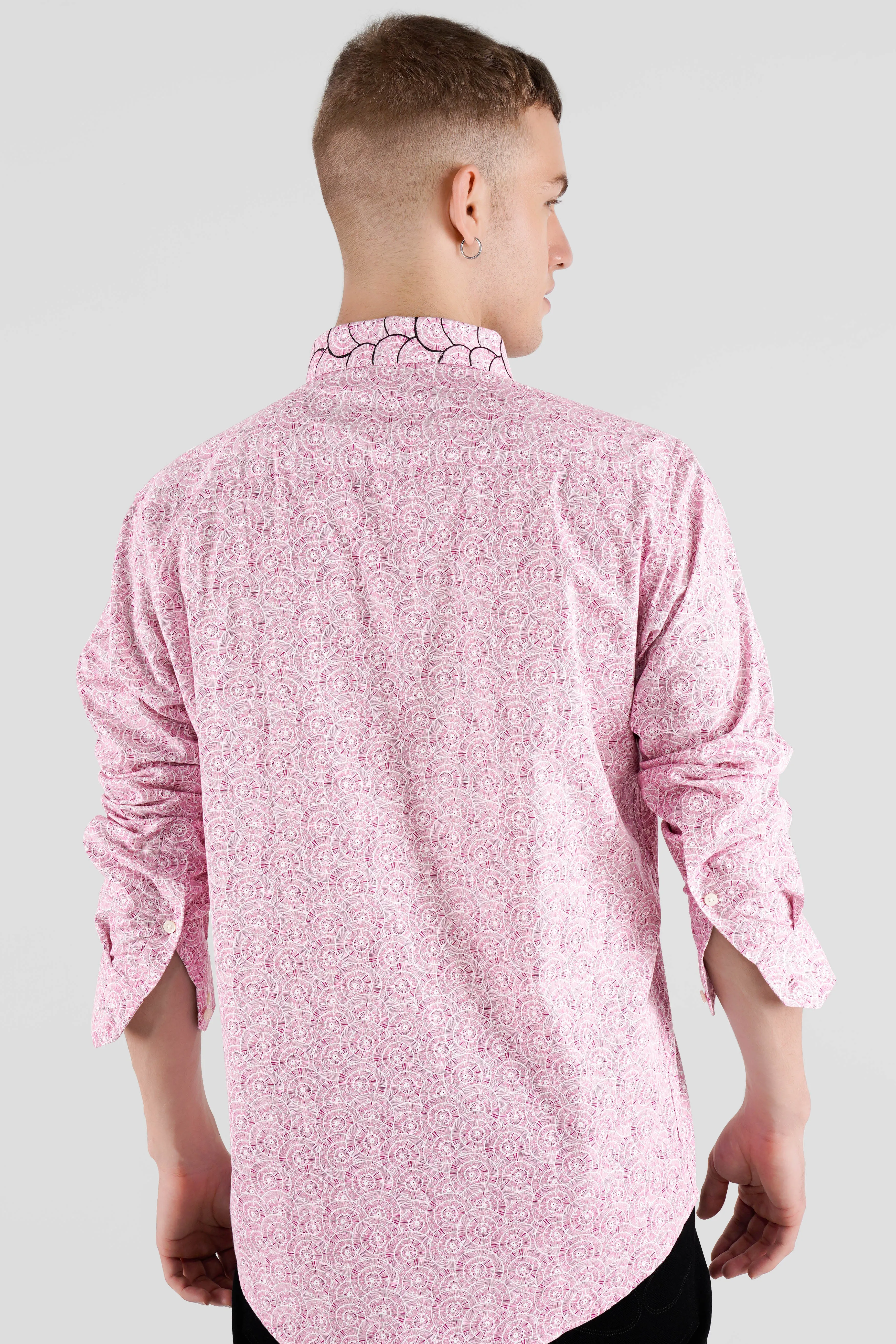 Blossom Pink and White Hand Painted Twill Premium Cotton Designer Shirt