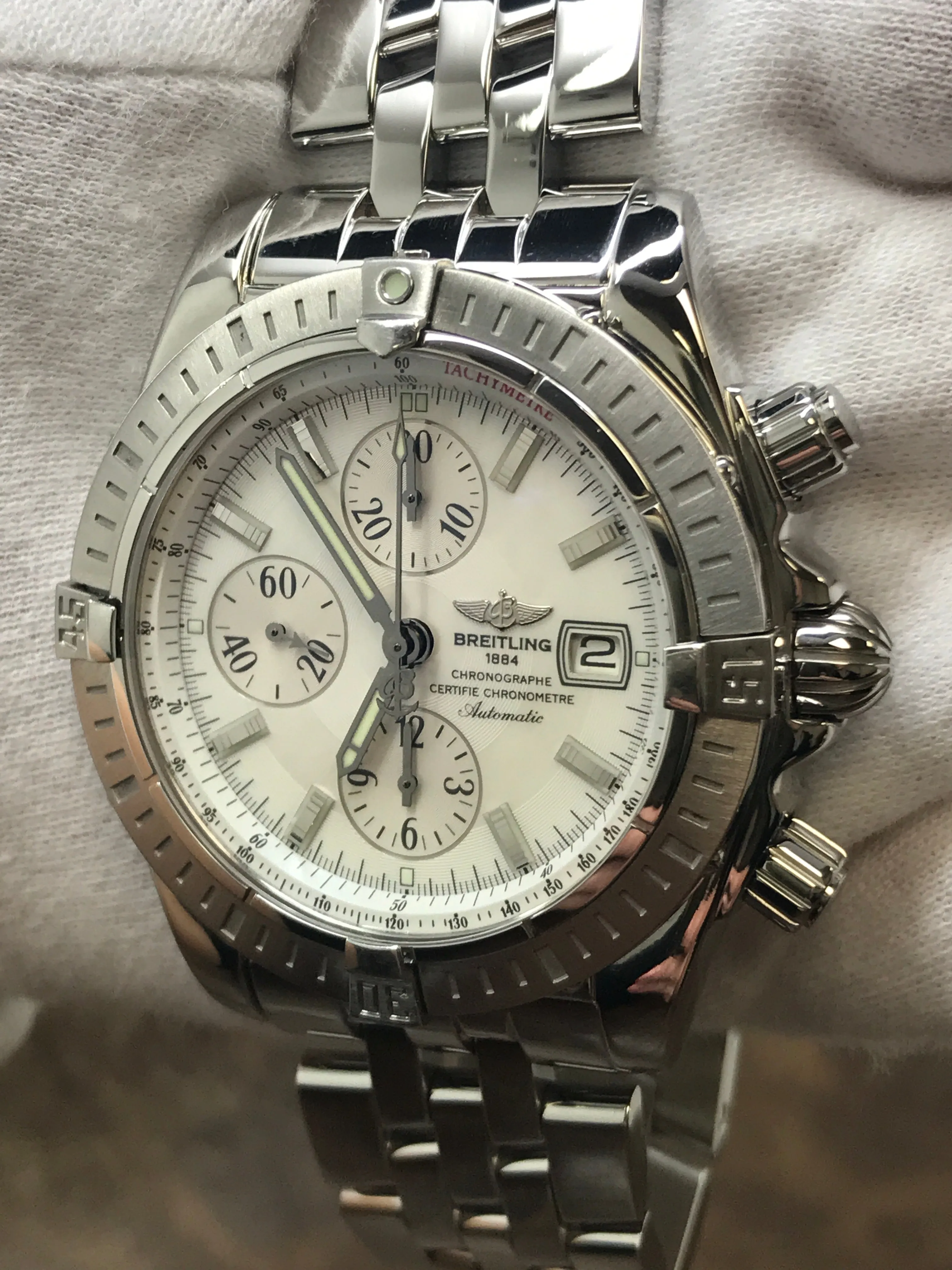 Breitling Chronomat Evolution MOP A13356 White Mother of Pearl Dial Automatic Men's Watch