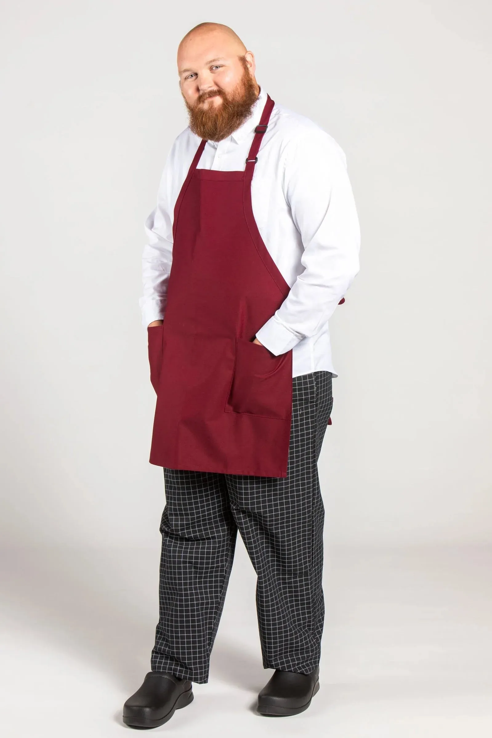 Burgundy Bib Adjustable Apron (2 Patch Pockets)