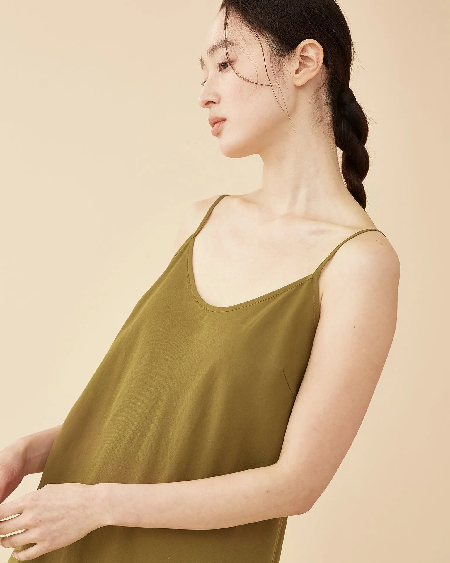 Caroline Long Slip Dress / Olive Green