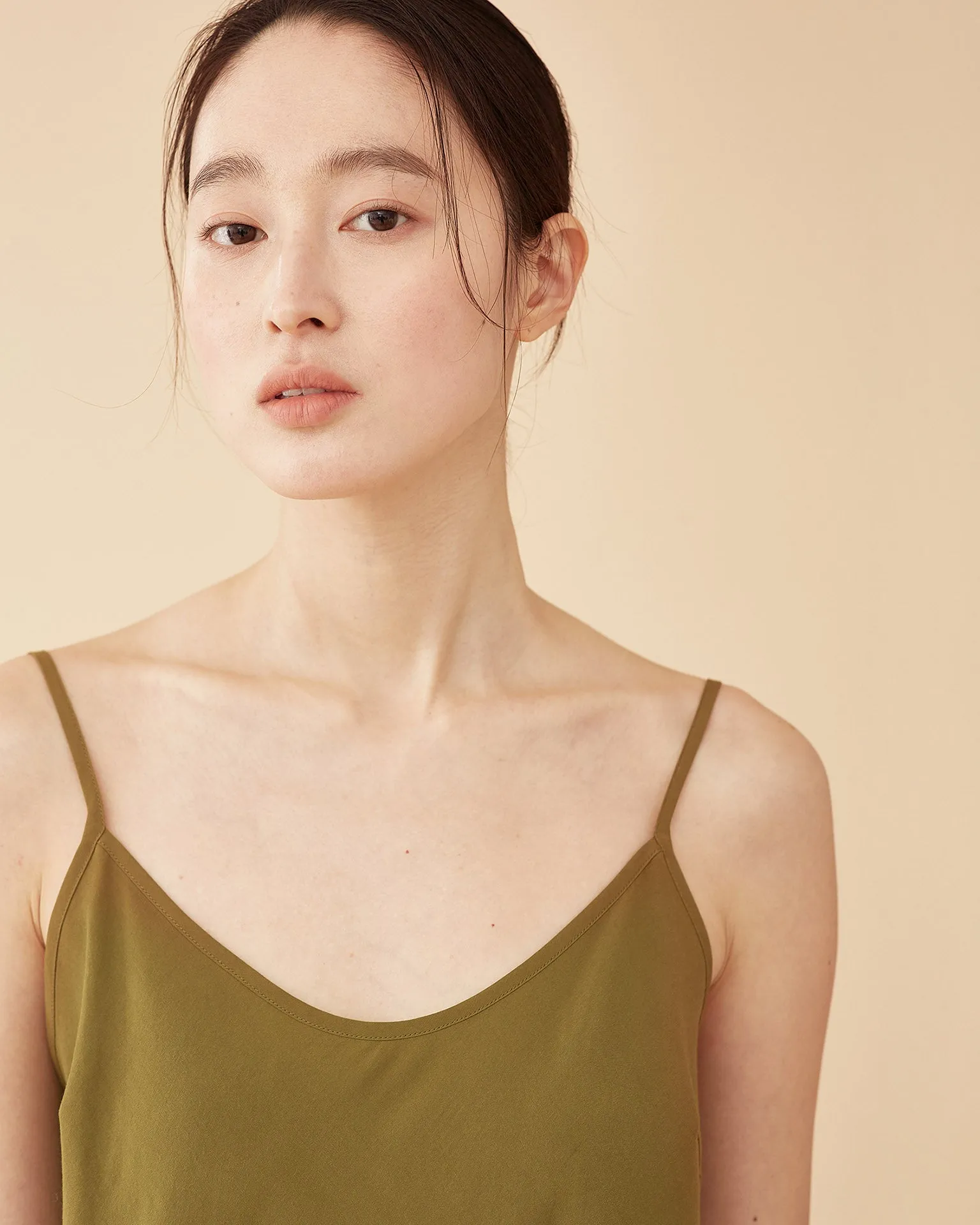 Caroline Long Slip Dress / Olive Green