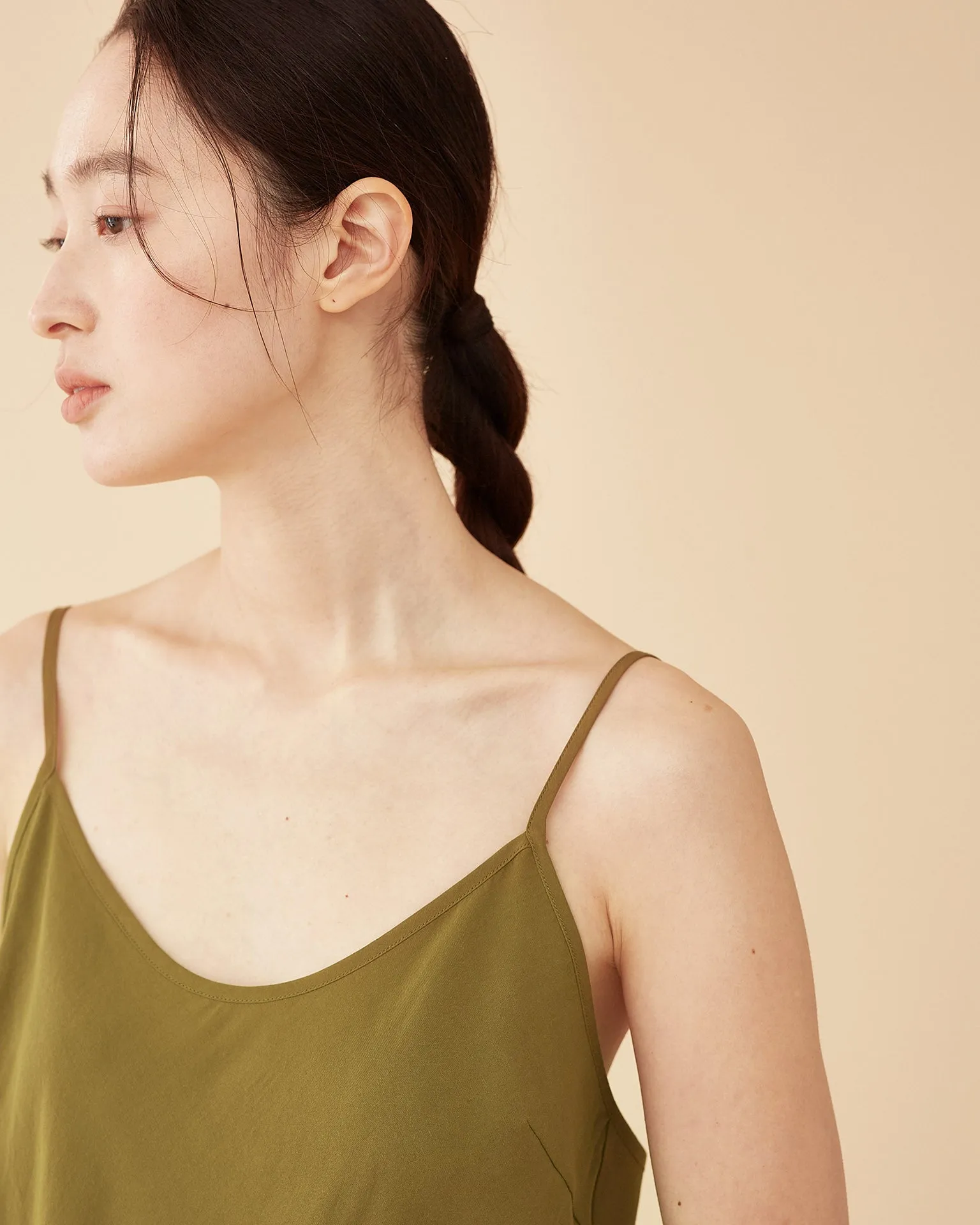 Caroline Long Slip Dress / Olive Green