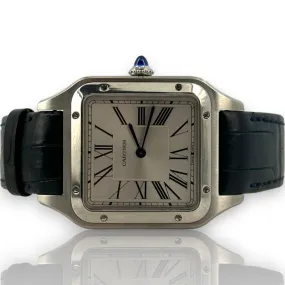 Cartier Santos Dumont Quartz 31mm Steel Silver Dial Leather Watch