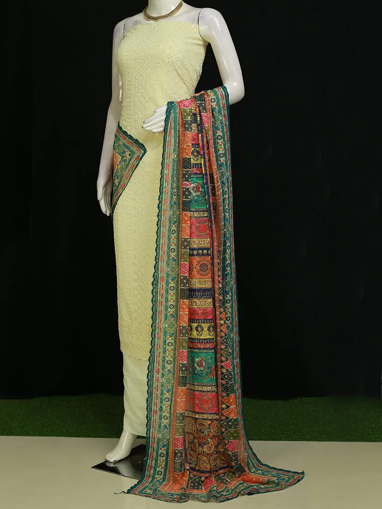 Churidar Material - Georgette with Cream Embroidery & Pakistan Print - ₹891