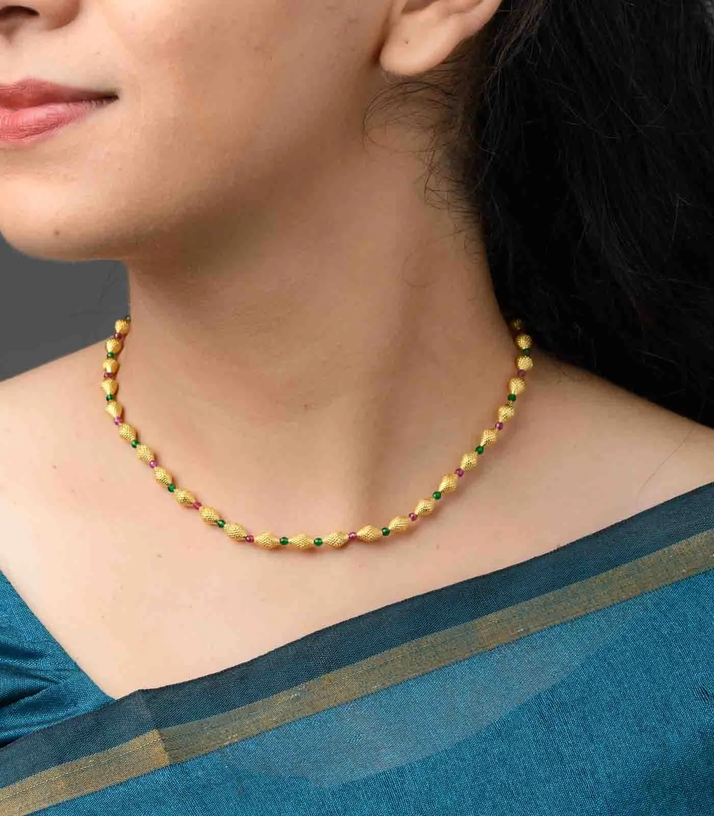 Conical Bead Single Layered Gold Necklace