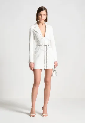 Corset Blazer Dress with Chain - White