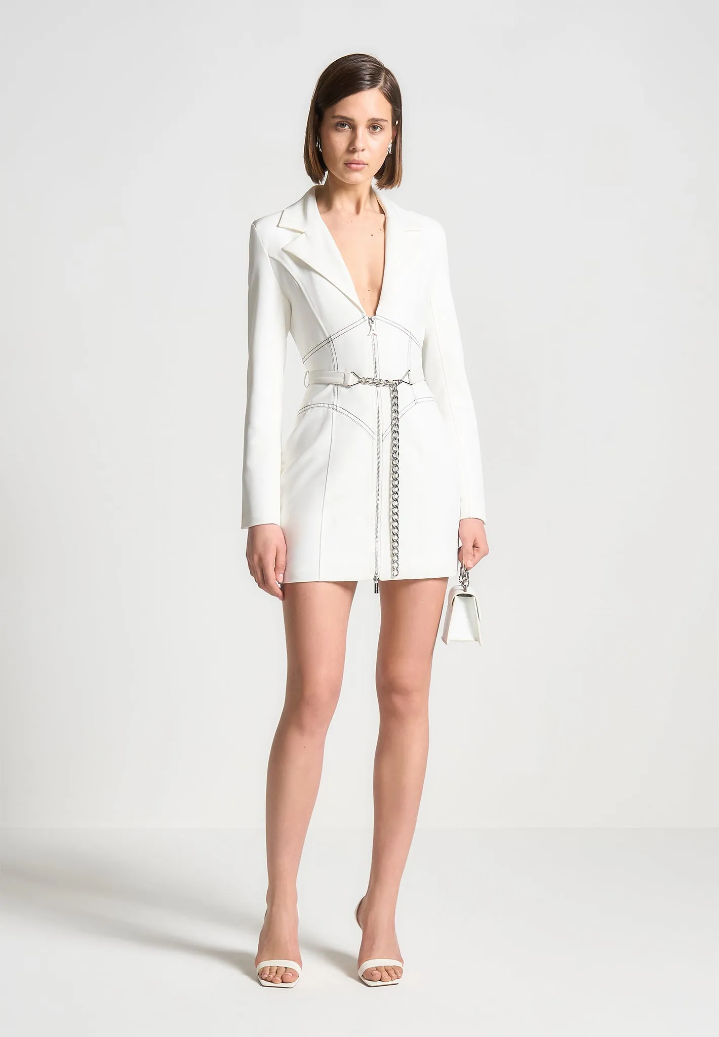 Corset Blazer Dress with Chain - White