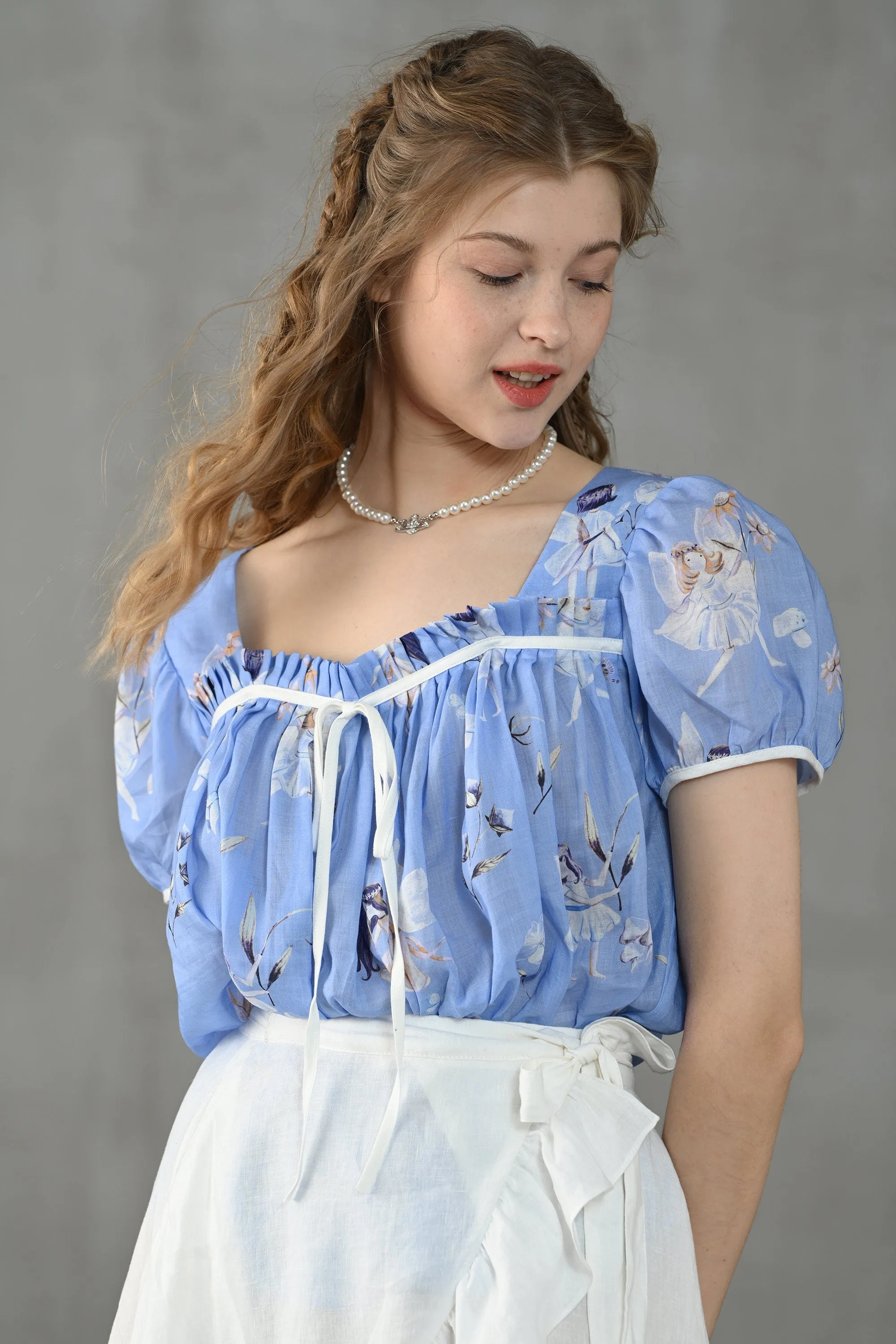 Daisy 33 | blue floral linen blouse