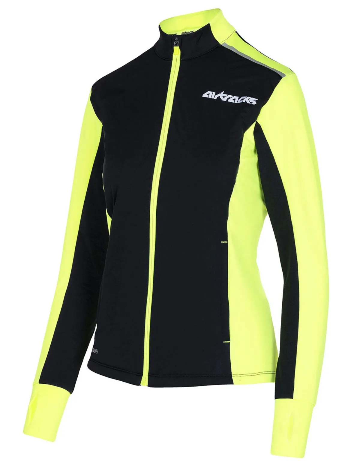 Damen Winter Fleece Laufshirt Langarm Thermo Running Sweatshirt Pro Line Schwarz Neon