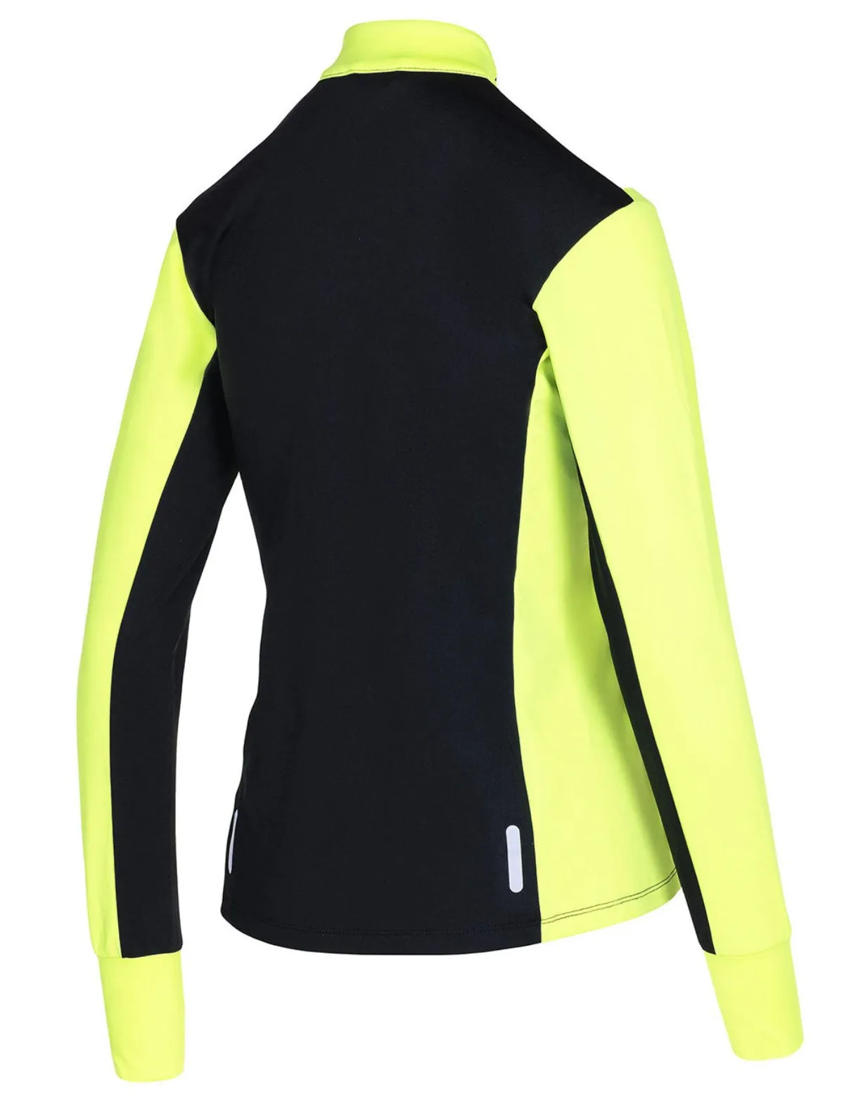 Damen Winter Fleece Laufshirt Langarm Thermo Running Sweatshirt Pro Line Schwarz Neon