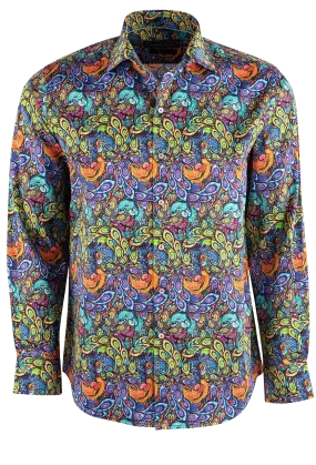 David Smith Australia Peacock Print Button-Front Shirt