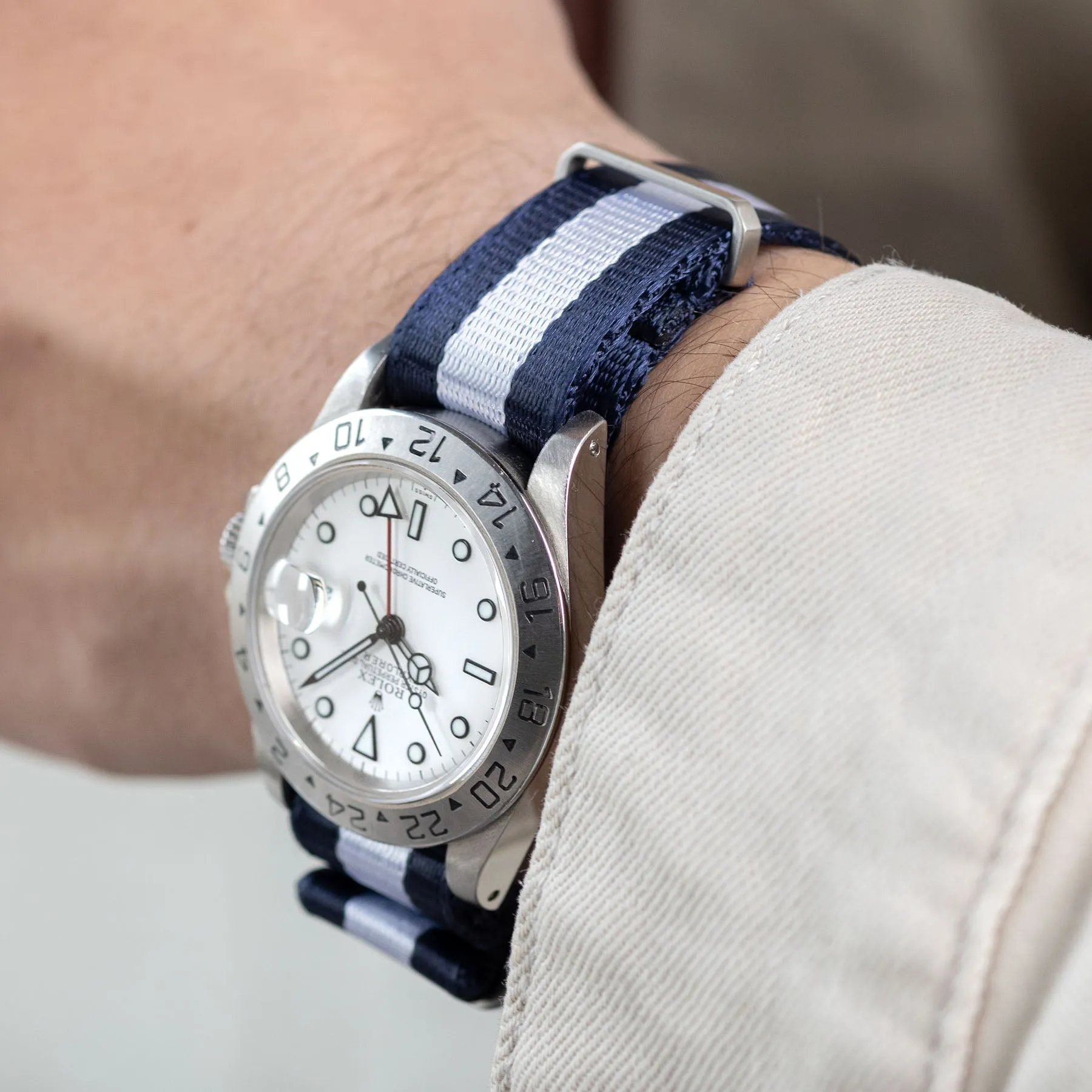 Deluxe Nylon Single Pass Watch Strap Navy White