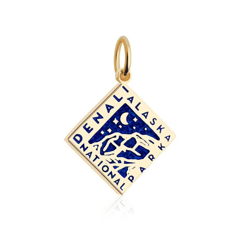 Denali National Park Charm, Solid Gold Enamel