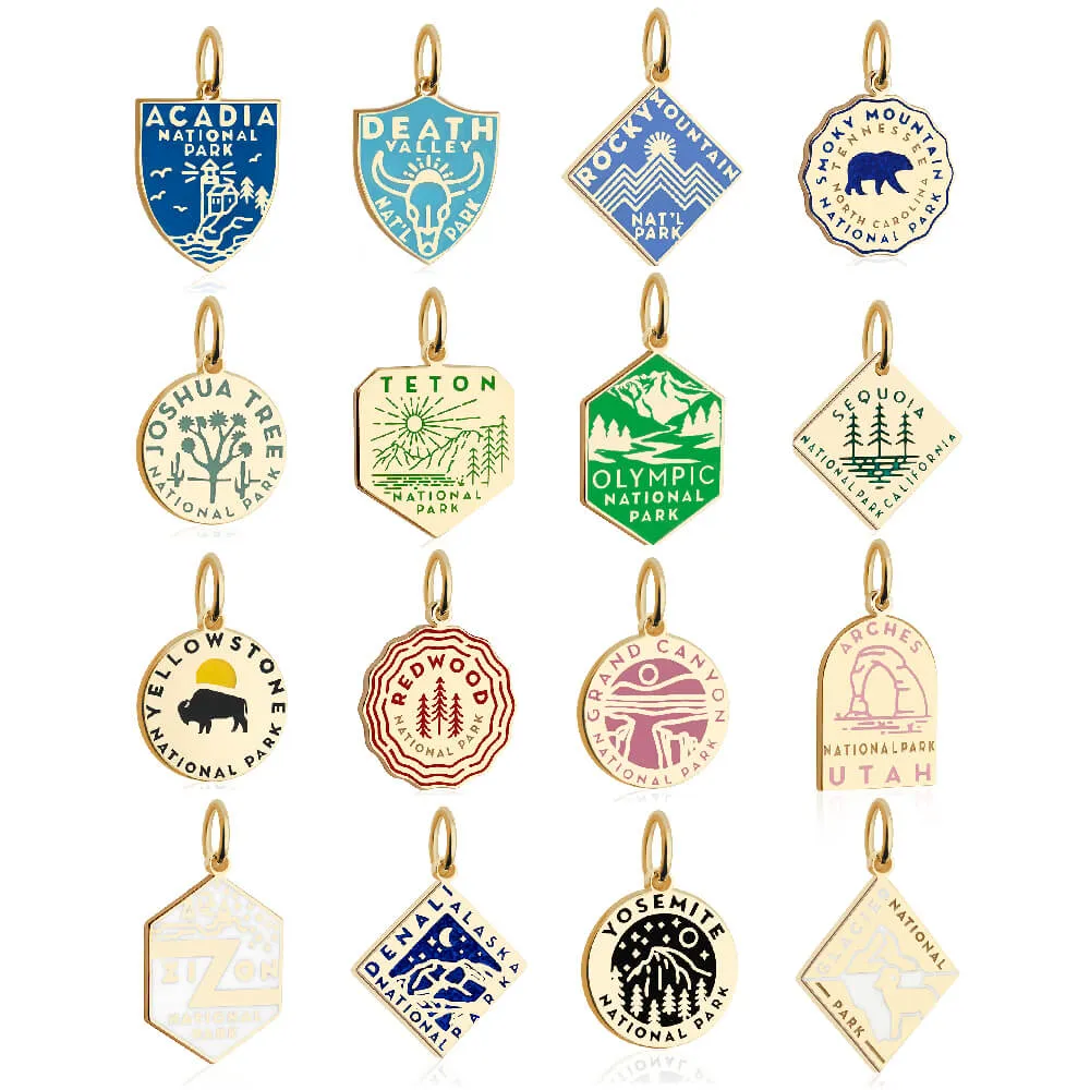 Denali National Park Charm, Solid Gold Enamel