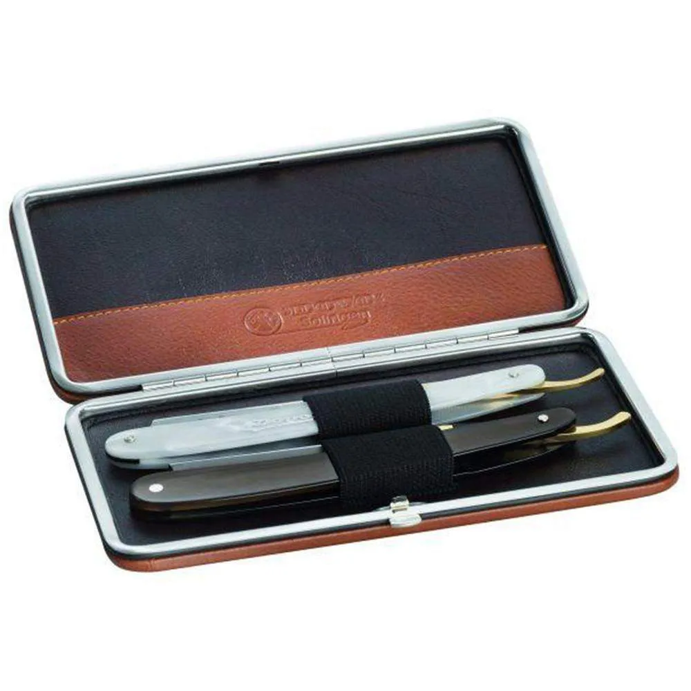 Dovo Hard-Sided Leather Case for Two Razors