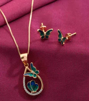 Dual butterfly aqua pendant set