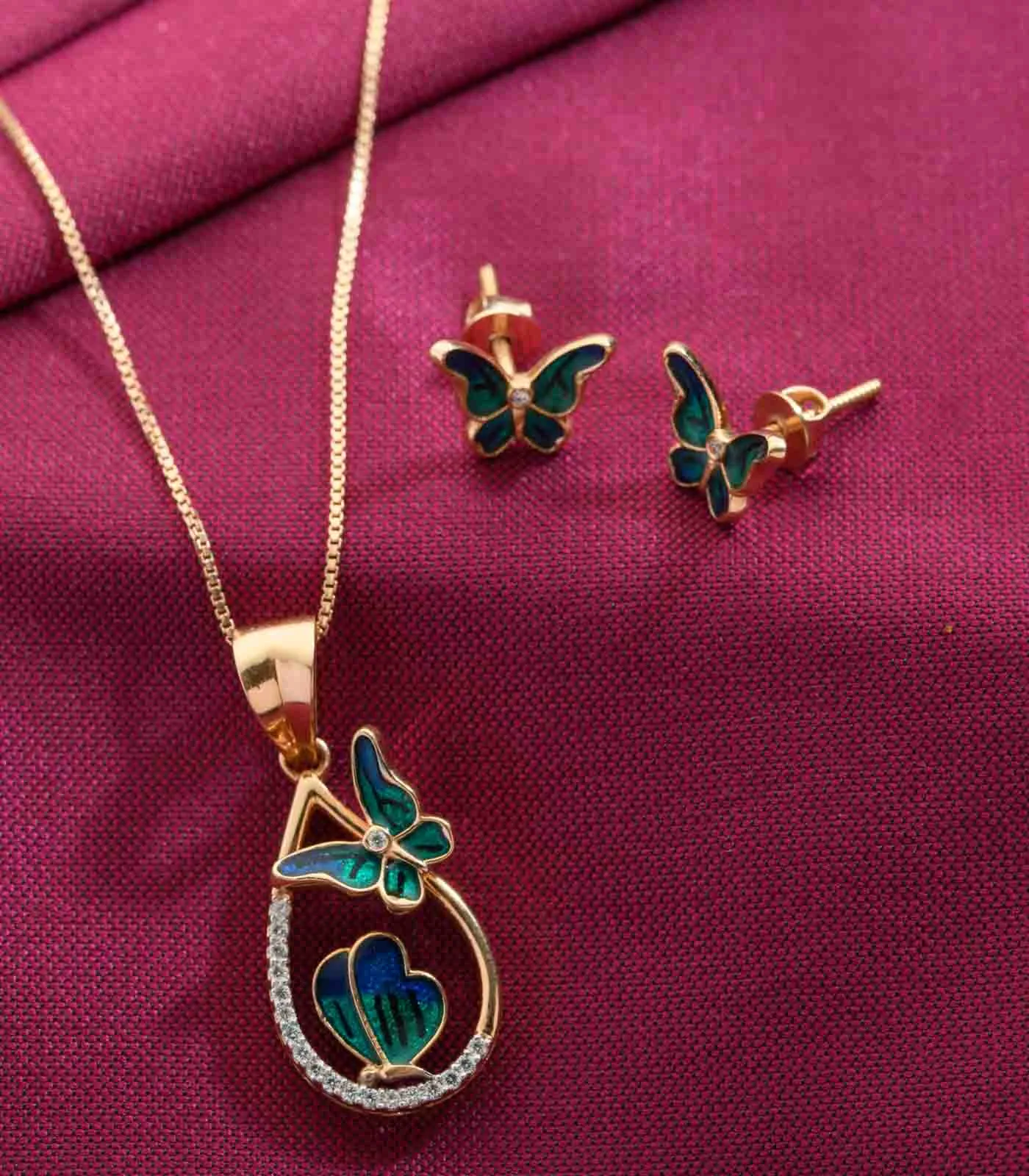 Dual butterfly aqua pendant set