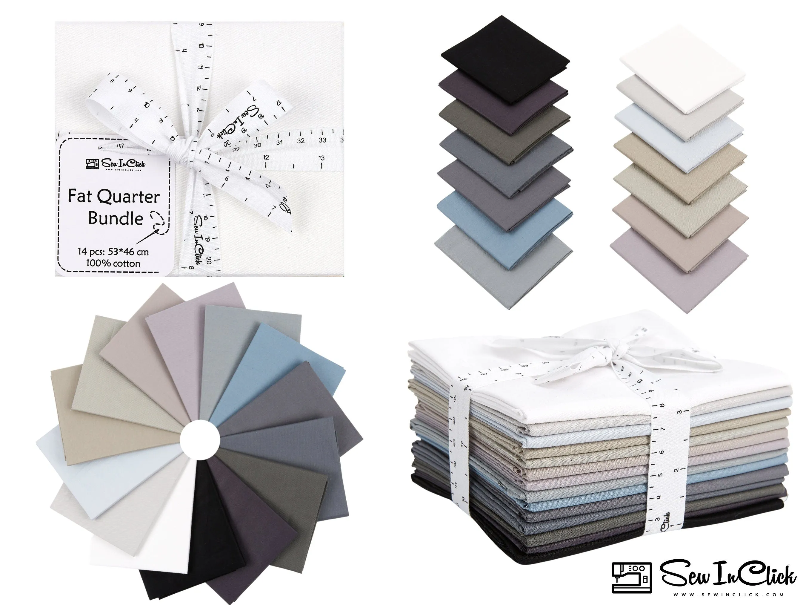 Fat Quarter Bundle -100% Cotton | Pure Solids | Monochrome l Mix - 14 Colors | Quilting & Crafting Soft Fabric | Special Gift Bundle