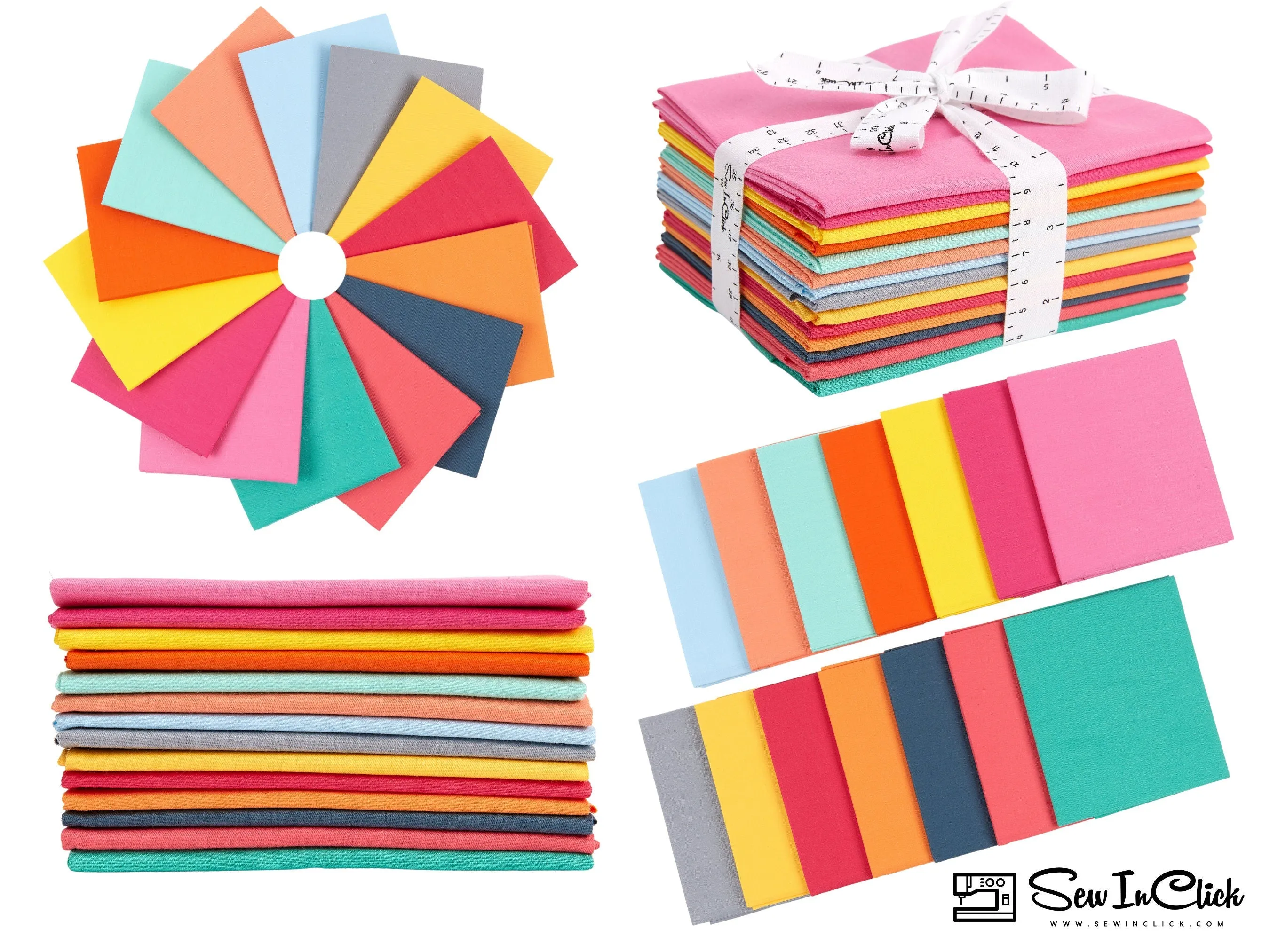 Fat Quarter Bundle -100% Cotton | Pure Solids | Retro Bright l Mix - 14 Colors | Quilting & Crafting Soft Fabric | Special Gift