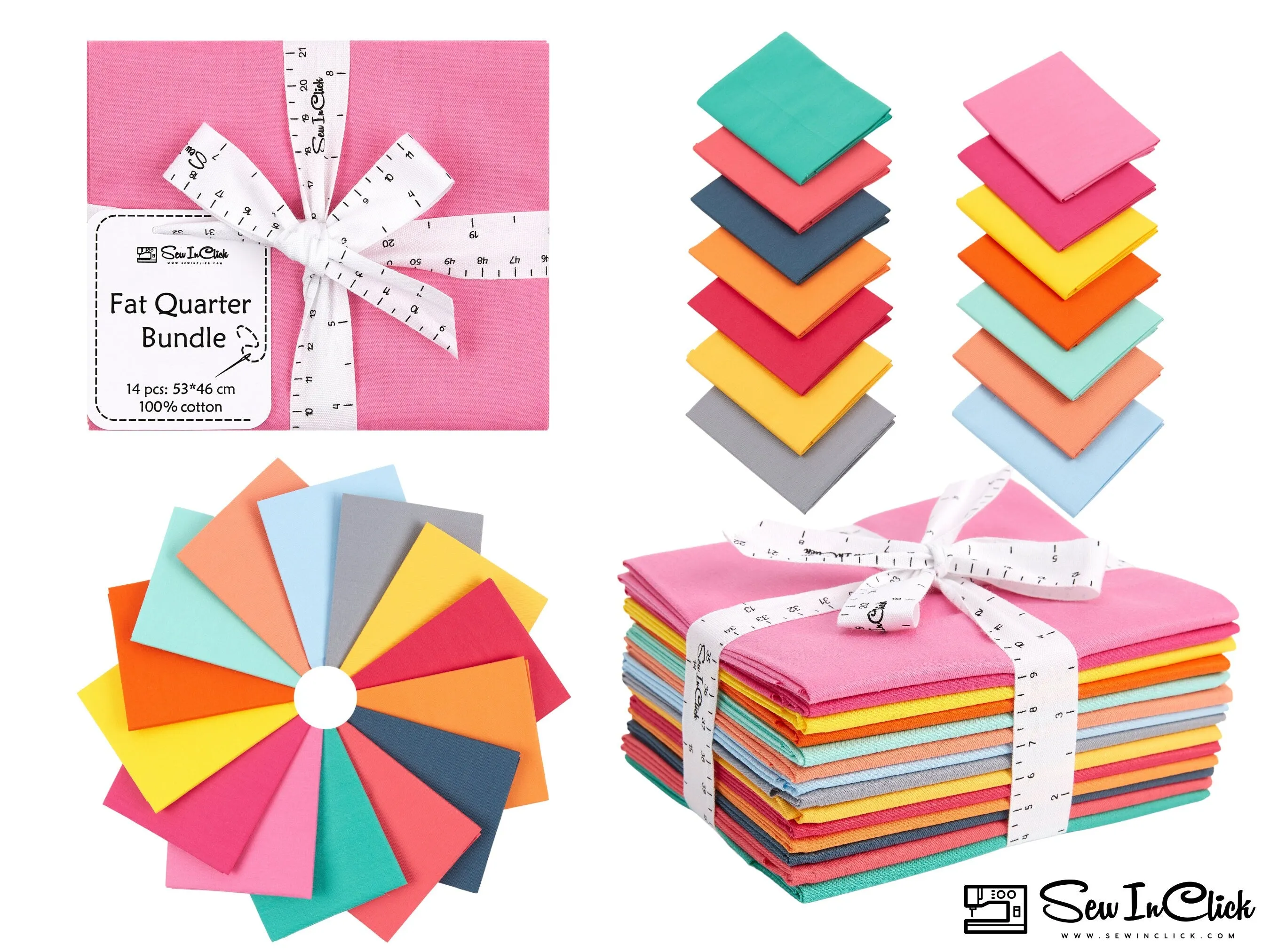 Fat Quarter Bundle -100% Cotton | Pure Solids | Retro Bright l Mix - 14 Colors | Quilting & Crafting Soft Fabric | Special Gift