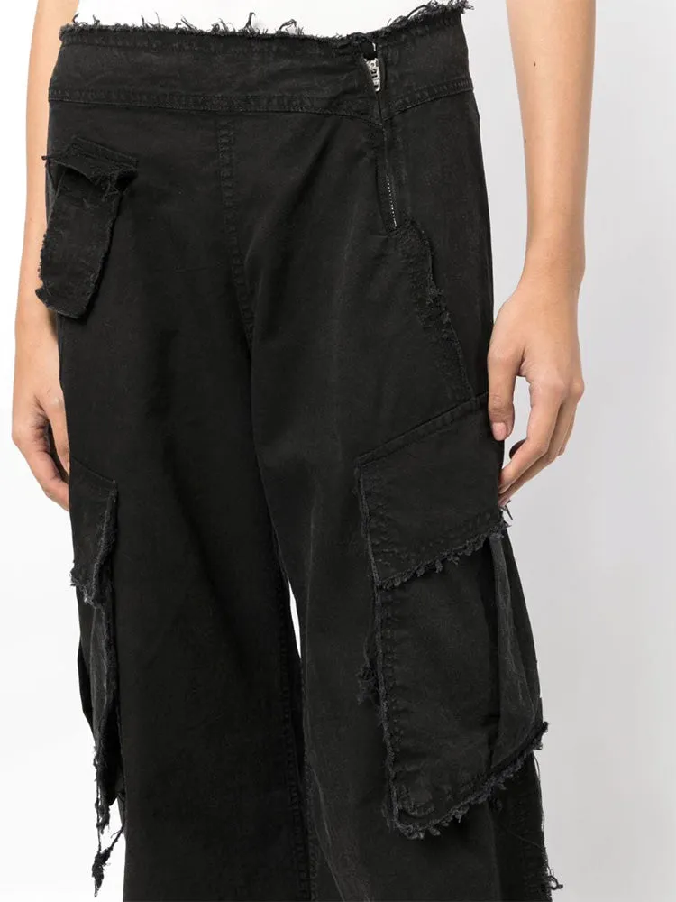 Frayed-edges Cargo-pocket Jeans