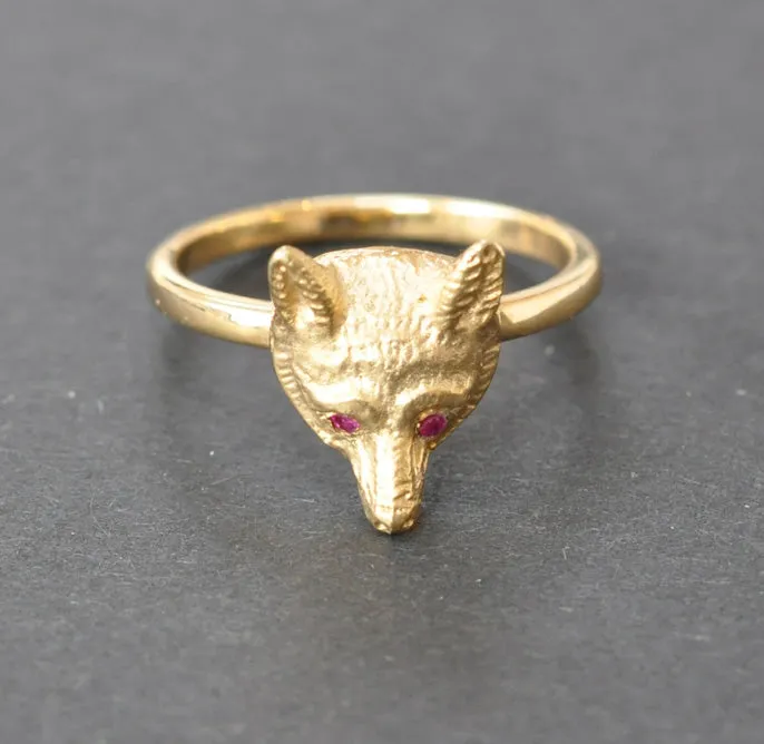 Gold Fox Head Ring