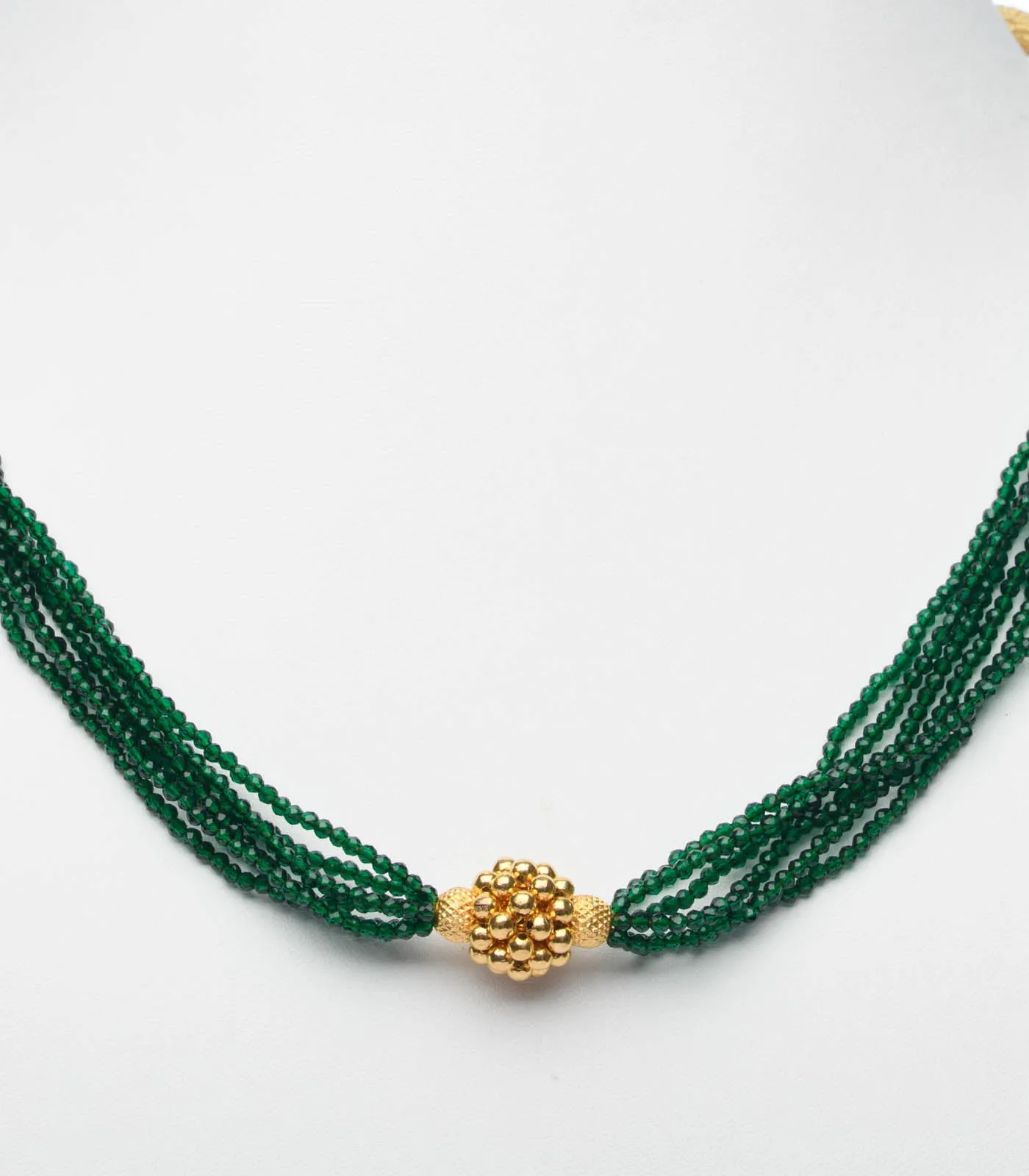 Green Beads Radiant Gold Pendant Necklace