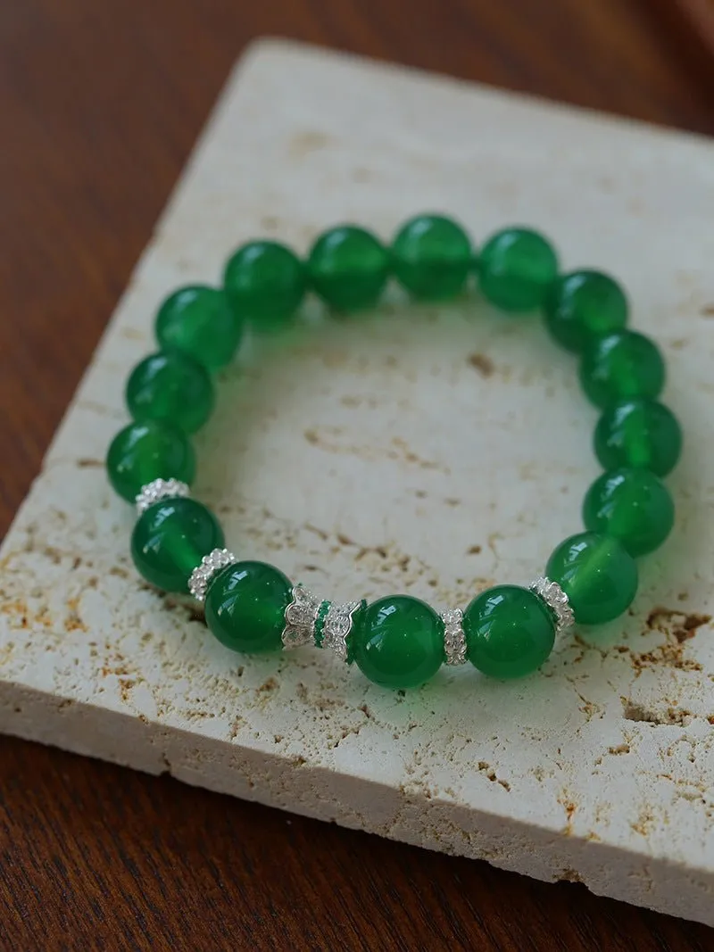 Green Onyx Sterling Silver Waist Beads Stretch Bracelet