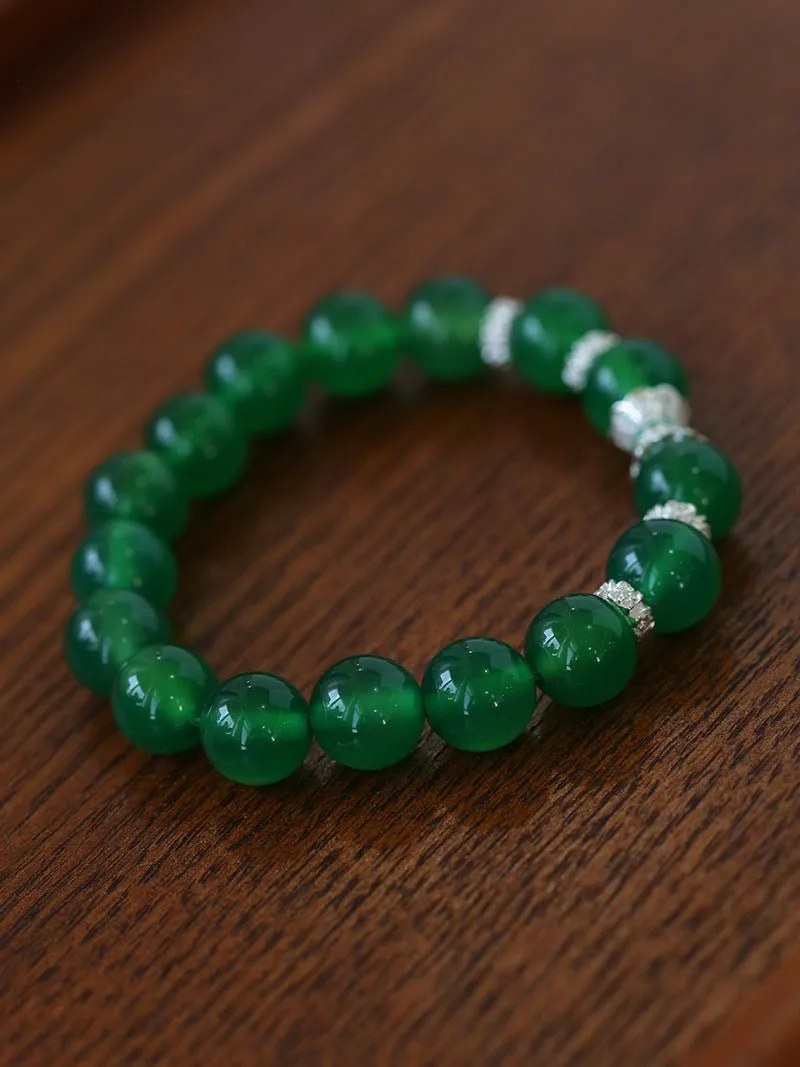 Green Onyx Sterling Silver Waist Beads Stretch Bracelet