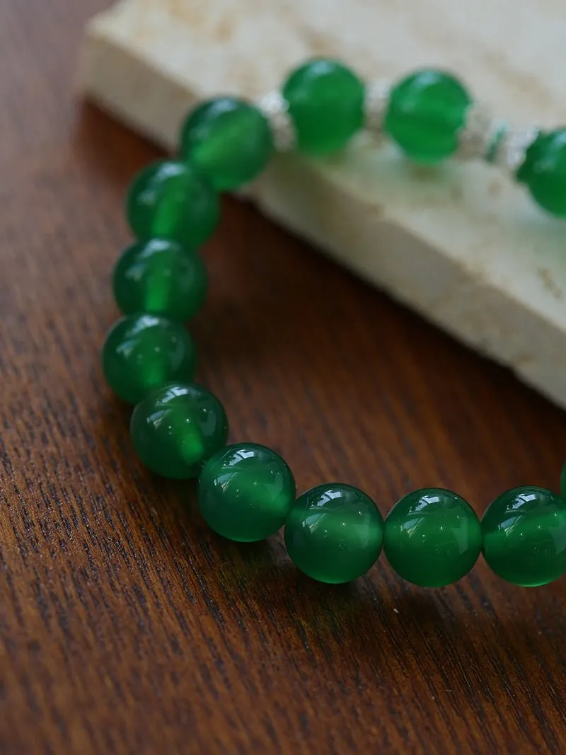 Green Onyx Sterling Silver Waist Beads Stretch Bracelet