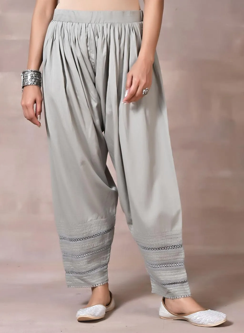 Grey Salwar with Elastic Waist Band & Pleats