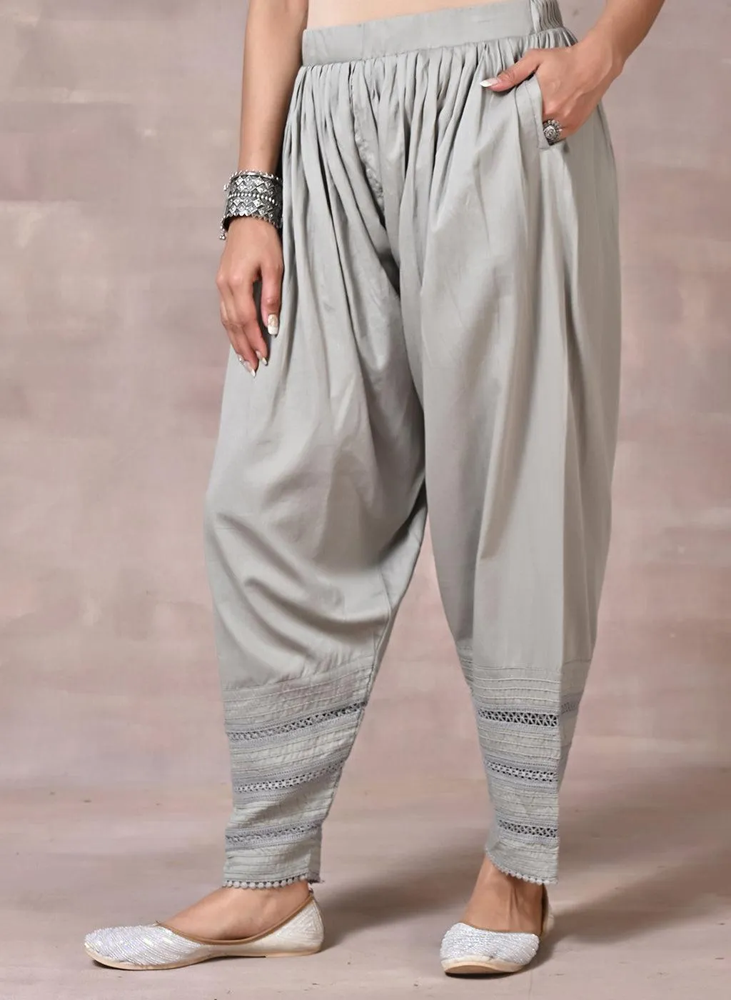 Grey Salwar with Elastic Waist Band & Pleats