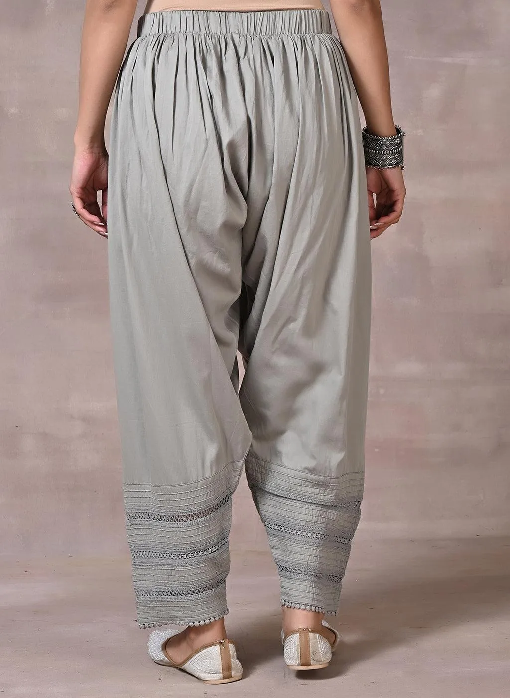 Grey Salwar with Elastic Waist Band & Pleats