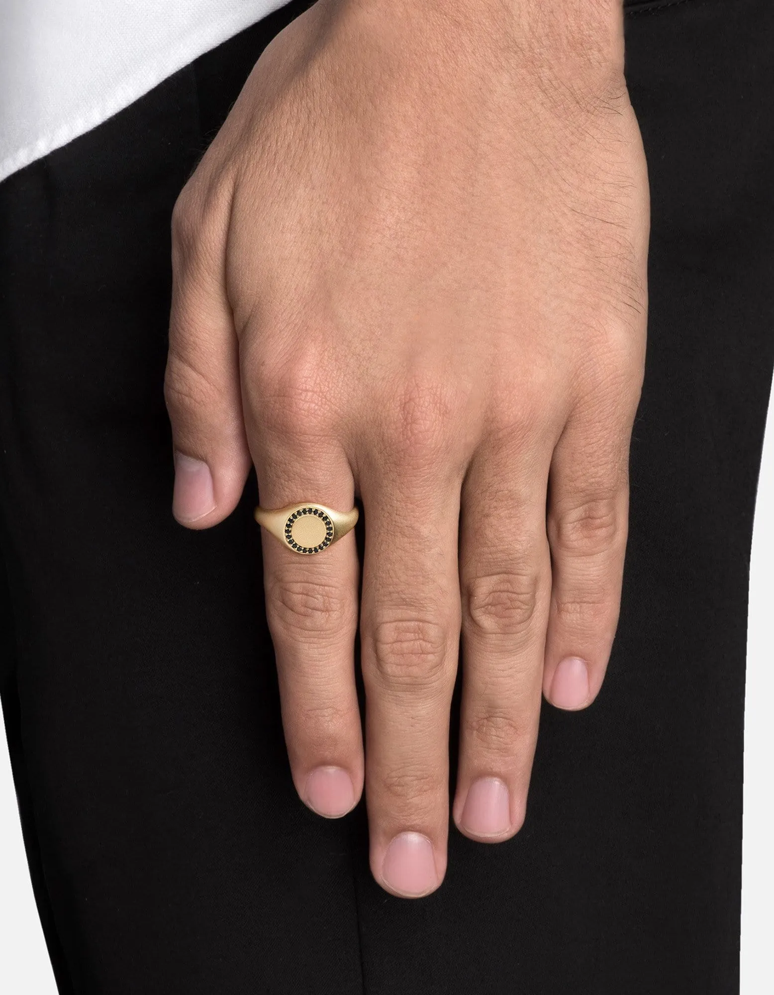 Halo Signet Ring, 14k Matte Gold/Black Diamonds